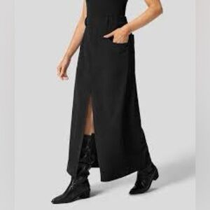 Halara Black Mid Rise Elastic Waistband Pockets Maxi Corduroy Skirt!!!NEW!!!🖤